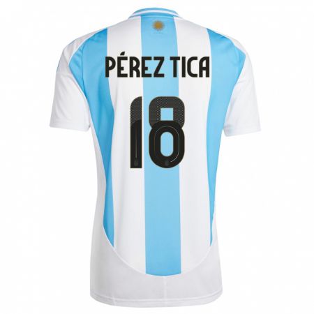 Kandiny Enfant Maillot Argentine Jeremias Perez Tica #18 Blanc Bleu Tenues Domicile 24-26 T-Shirt