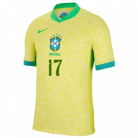Kandiny Enfant Maillot Brésil Juninho #17 Jaune Tenues Domicile 24-26 T-Shirt