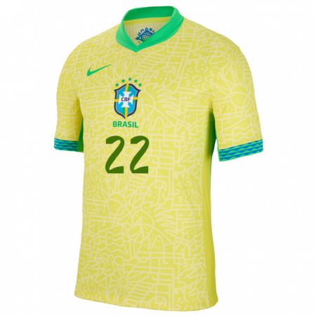 Kandiny Enfant Maillot Brésil Cayo Felipe #22 Jaune Tenues Domicile 24-26 T-Shirt