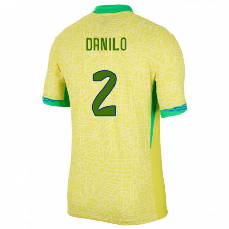 Kandiny Enfant Maillot Brésil Danilo #2 Jaune Tenues Domicile 24-26 T-Shirt