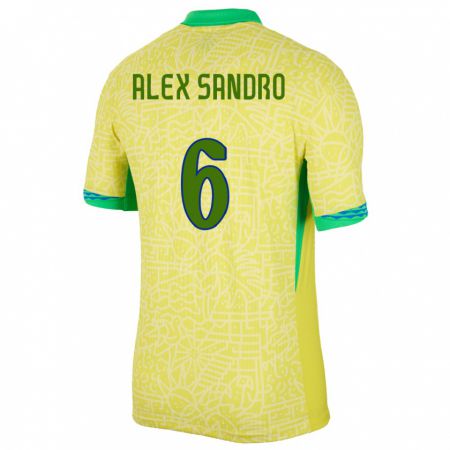 Kandiny Enfant Maillot Brésil Alex Sandro #6 Jaune Tenues Domicile 24-26 T-Shirt