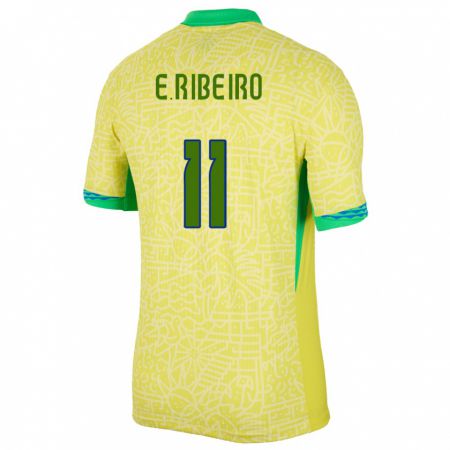 Kandiny Enfant Maillot Brésil Everton Ribeiro #11 Jaune Tenues Domicile 24-26 T-Shirt
