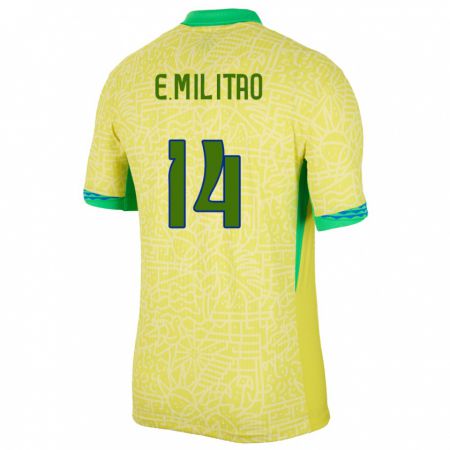 Kandiny Enfant Maillot Brésil Eder Militao #14 Jaune Tenues Domicile 24-26 T-Shirt