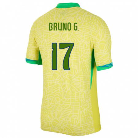 Kandiny Enfant Maillot Brésil Bruno Guimaraes #17 Jaune Tenues Domicile 24-26 T-Shirt