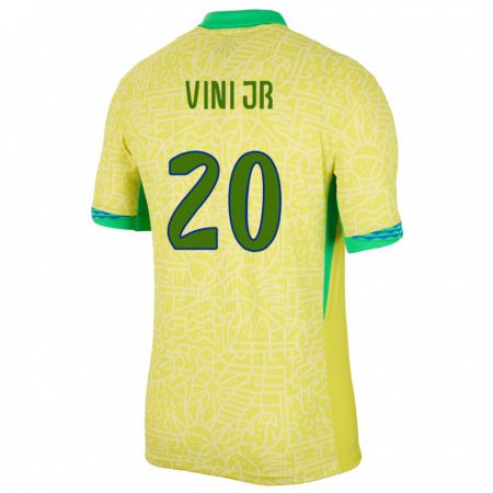 Kandiny Enfant Maillot Brésil Vinicius Junior #20 Jaune Tenues Domicile 24-26 T-Shirt