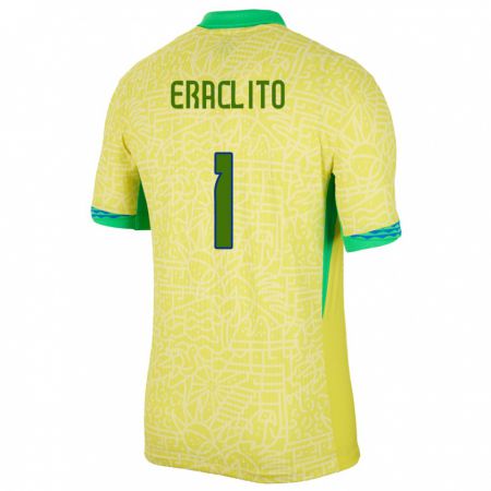 Kandiny Enfant Maillot Brésil Marcelo Eraclito #1 Jaune Tenues Domicile 24-26 T-Shirt
