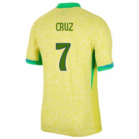 Kandiny Enfant Maillot Brésil Joao Cruz #7 Jaune Tenues Domicile 24-26 T-Shirt
