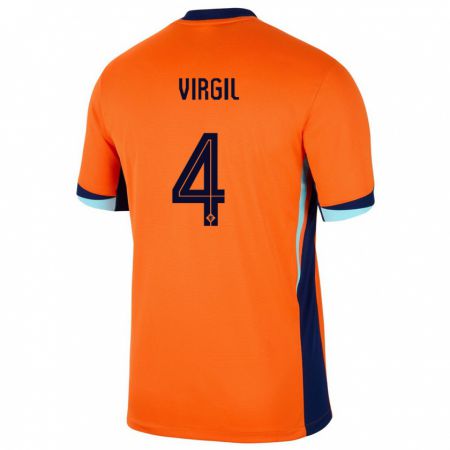 Kandiny Enfant Maillot Pays-Bas Virgil Van Dijk #4 Orange Tenues Domicile 24-26 T-Shirt