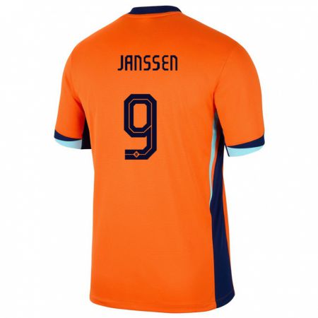 Kandiny Enfant Maillot Pays-Bas Vincent Janssen #9 Orange Tenues Domicile 24-26 T-Shirt