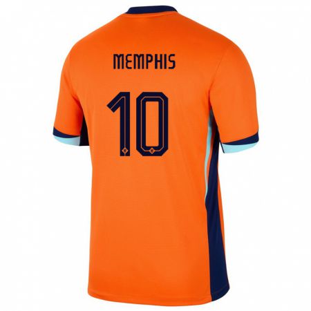 Kandiny Enfant Maillot Pays-Bas Memphis Depay #10 Orange Tenues Domicile 24-26 T-Shirt