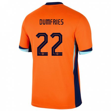 Kandiny Enfant Maillot Pays-Bas Denzel Dumfries #22 Orange Tenues Domicile 24-26 T-Shirt