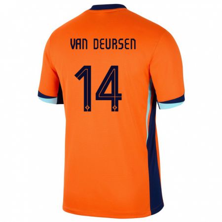 Kandiny Enfant Maillot Pays-Bas Eva Van Deursen #14 Orange Tenues Domicile 24-26 T-Shirt