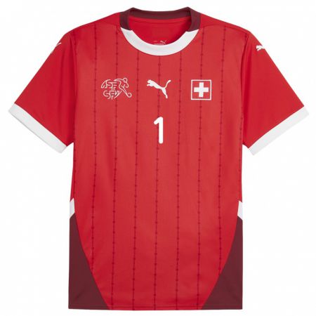 Kandiny Enfant Maillot Suisse Marvin Hubel #1 Rouge Tenues Domicile 24-26 T-Shirt