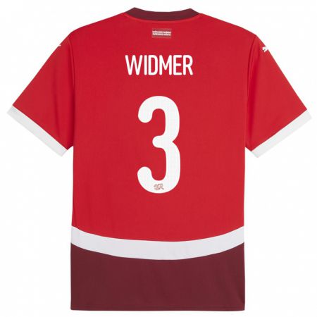 Kandiny Enfant Maillot Suisse Silvan Widmer #3 Rouge Tenues Domicile 24-26 T-Shirt