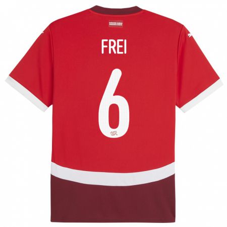 Kandiny Enfant Maillot Suisse Fabian Frei #6 Rouge Tenues Domicile 24-26 T-Shirt
