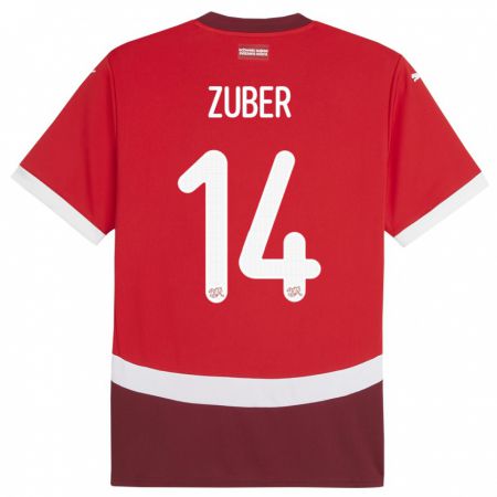 Kandiny Enfant Maillot Suisse Steven Zuber #14 Rouge Tenues Domicile 24-26 T-Shirt