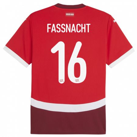 Kandiny Enfant Maillot Suisse Christian Fassnacht #16 Rouge Tenues Domicile 24-26 T-Shirt