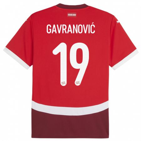 Kandiny Enfant Maillot Suisse Mario Gavranovic #19 Rouge Tenues Domicile 24-26 T-Shirt