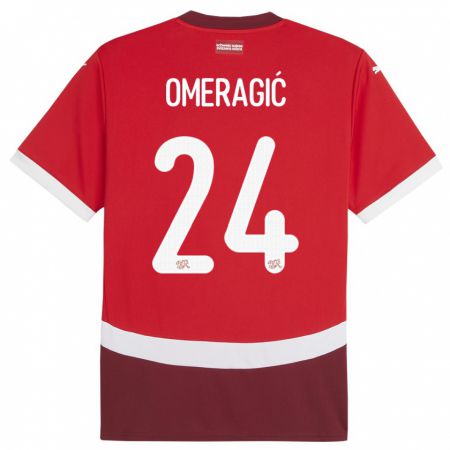 Kandiny Enfant Maillot Suisse Becir Omeragic #24 Rouge Tenues Domicile 24-26 T-Shirt