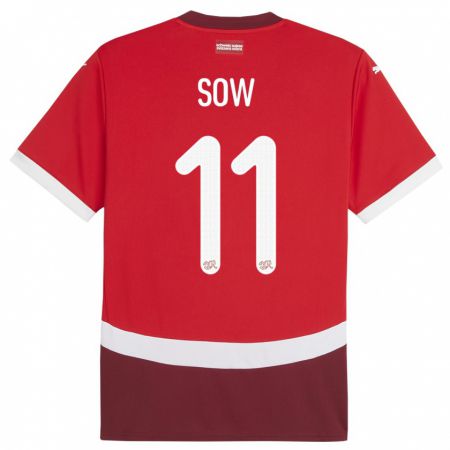 Kandiny Enfant Maillot Suisse Coumba Sow #11 Rouge Tenues Domicile 24-26 T-Shirt