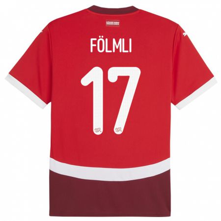 Kandiny Enfant Maillot Suisse Svenja Folmli #17 Rouge Tenues Domicile 24-26 T-Shirt