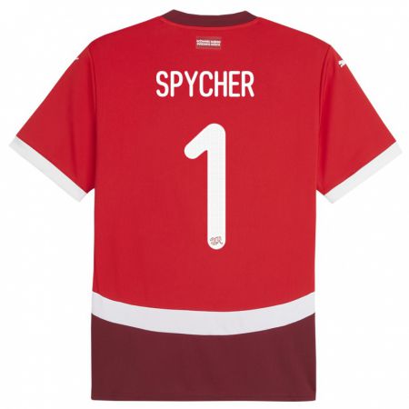 Kandiny Enfant Maillot Suisse Tim Spycher #1 Rouge Tenues Domicile 24-26 T-Shirt