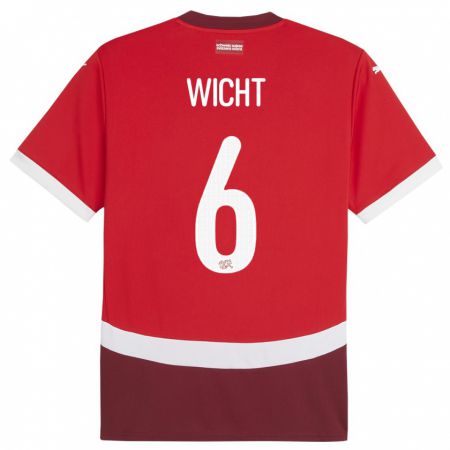 Kandiny Enfant Maillot Suisse Nathan Wicht #6 Rouge Tenues Domicile 24-26 T-Shirt