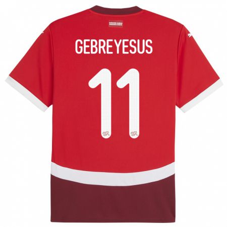 Kandiny Enfant Maillot Suisse Esey Gebreyesus #11 Rouge Tenues Domicile 24-26 T-Shirt