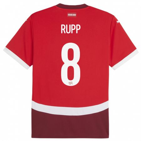 Kandiny Enfant Maillot Suisse Noah Rupp #8 Rouge Tenues Domicile 24-26 T-Shirt