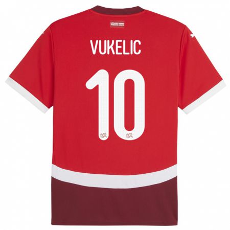 Kandiny Enfant Maillot Suisse Mile Vukelic #10 Rouge Tenues Domicile 24-26 T-Shirt
