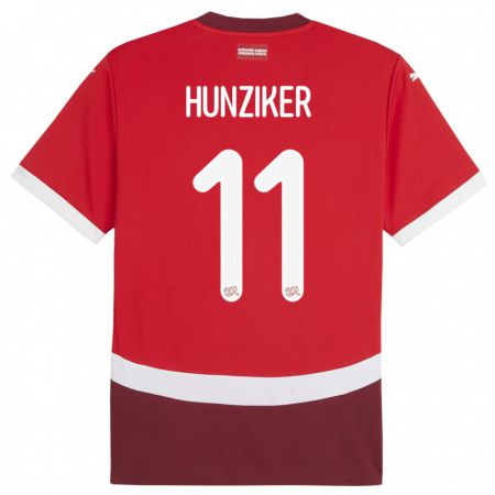 Kandiny Enfant Maillot Suisse Andrin Hunziker #11 Rouge Tenues Domicile 24-26 T-Shirt