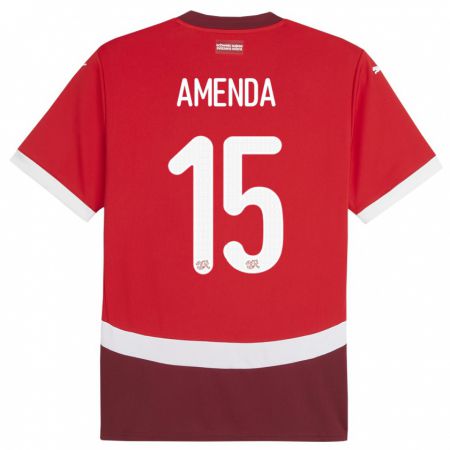 Kandiny Enfant Maillot Suisse Aurele Amenda #15 Rouge Tenues Domicile 24-26 T-Shirt