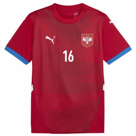 Kandiny Enfant Maillot Serbie Miodrag Pivas #16 Rouge Tenues Domicile 24-26 T-Shirt
