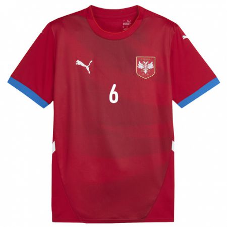 Kandiny Enfant Maillot Serbie Nevena Damjanovic #6 Rouge Tenues Domicile 24-26 T-Shirt