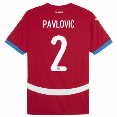 Kandiny Enfant Maillot Serbie Strahinja Pavlovic #2 Rouge Tenues Domicile 24-26 T-Shirt