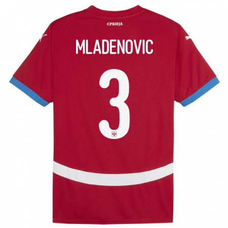 Kandiny Enfant Maillot Serbie Filip Mladenovic #3 Rouge Tenues Domicile 24-26 T-Shirt