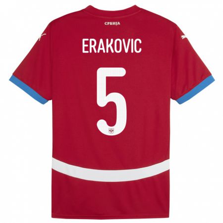 Kandiny Enfant Maillot Serbie Strahinja Erakovic #5 Rouge Tenues Domicile 24-26 T-Shirt
