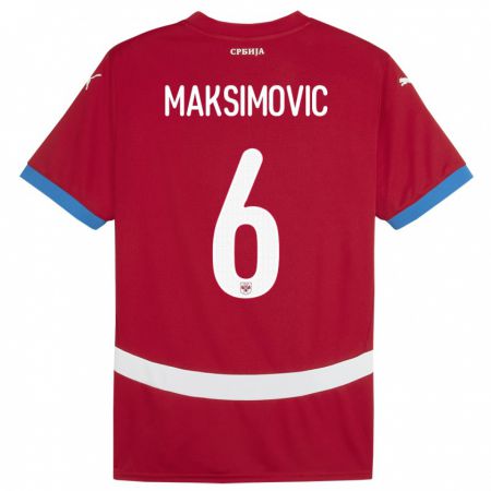 Kandiny Enfant Maillot Serbie Nemanja Maksimovic #6 Rouge Tenues Domicile 24-26 T-Shirt