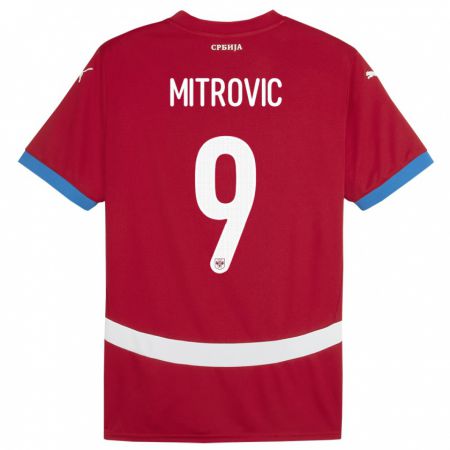Kandiny Enfant Maillot Serbie Aleksandar Mitrovic #9 Rouge Tenues Domicile 24-26 T-Shirt