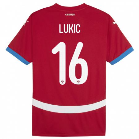 Kandiny Enfant Maillot Serbie Sasa Lukic #16 Rouge Tenues Domicile 24-26 T-Shirt