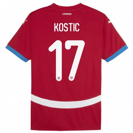 Kandiny Enfant Maillot Serbie Filip Kostic #17 Rouge Tenues Domicile 24-26 T-Shirt