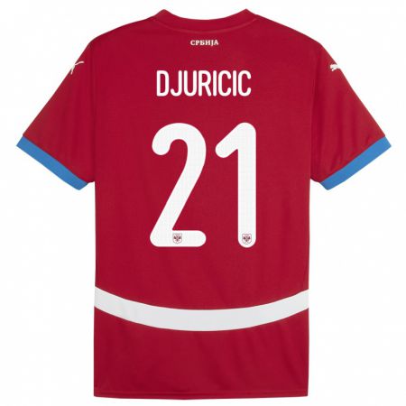 Kandiny Enfant Maillot Serbie Filip Djuricic #21 Rouge Tenues Domicile 24-26 T-Shirt