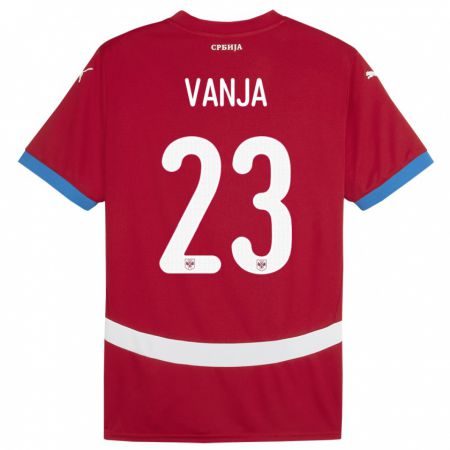 Kandiny Enfant Maillot Serbie Vanja Milinkovic-Savic #23 Rouge Tenues Domicile 24-26 T-Shirt