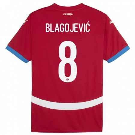 Kandiny Enfant Maillot Serbie Dina Blagojevic #8 Rouge Tenues Domicile 24-26 T-Shirt