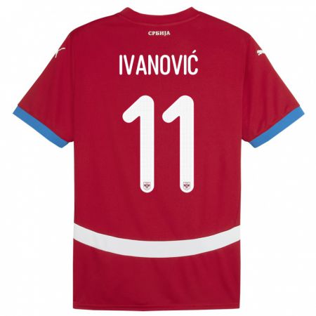 Kandiny Enfant Maillot Serbie Miljana Ivanovic #11 Rouge Tenues Domicile 24-26 T-Shirt