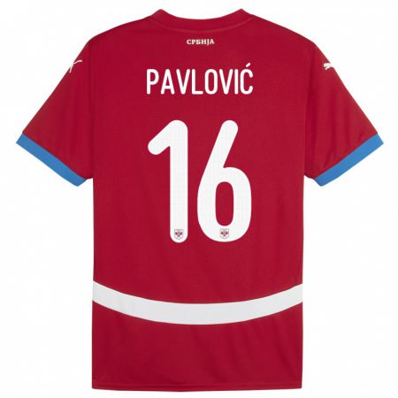 Kandiny Enfant Maillot Serbie Sara Pavlovic #16 Rouge Tenues Domicile 24-26 T-Shirt