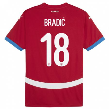 Kandiny Enfant Maillot Serbie Biljana Bradic #18 Rouge Tenues Domicile 24-26 T-Shirt