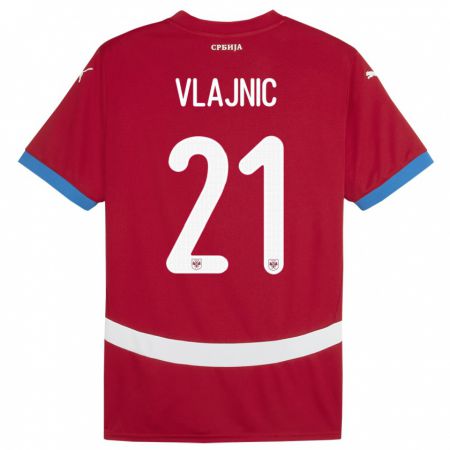 Kandiny Enfant Maillot Serbie Tyla Jay Vlajnic #21 Rouge Tenues Domicile 24-26 T-Shirt