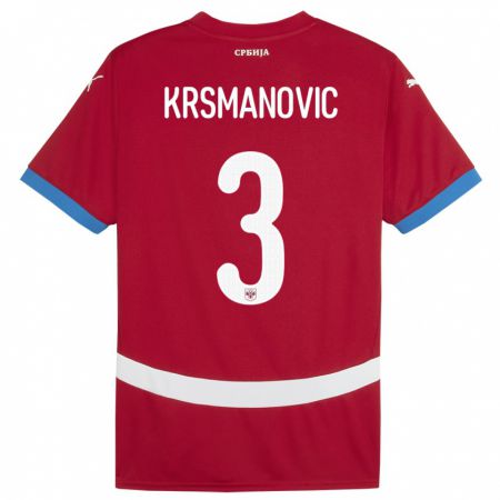 Kandiny Enfant Maillot Serbie Nemanja Krsmanovic #3 Rouge Tenues Domicile 24-26 T-Shirt