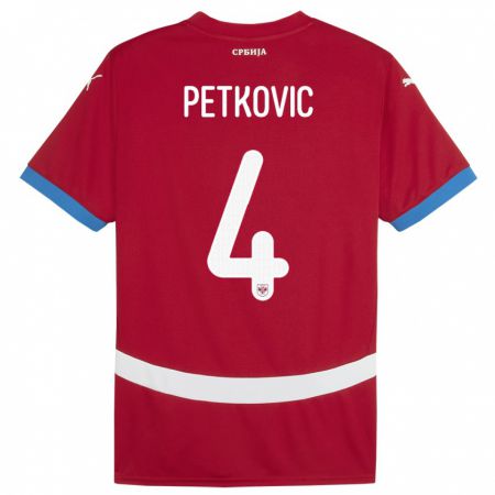 Kandiny Enfant Maillot Serbie Nikola Petkovic #4 Rouge Tenues Domicile 24-26 T-Shirt